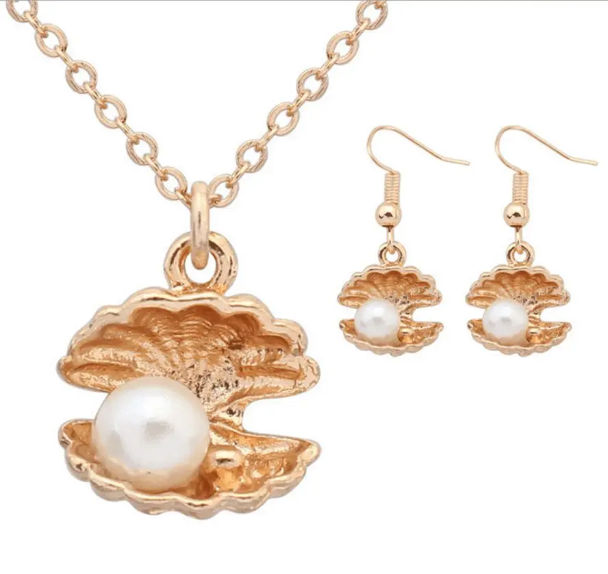 Fashion Jewelry Sets Alloy metal Gold Shell Imitation Pearl Necklace Earrings for Women Girl Gift JS22 | Украшения и аксессуары
