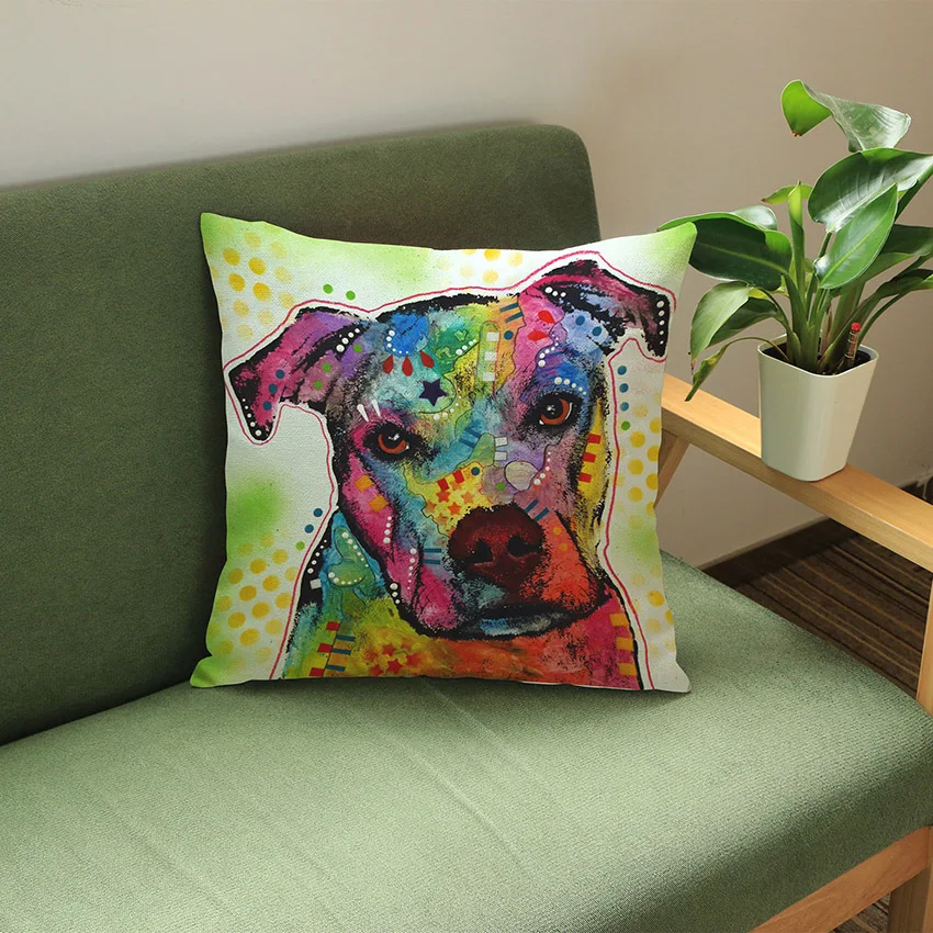 POP Art French Bulldog Puppy Cushion Cover High Quality Square Cotton Linen Animal Colorful Print Pillow Case for Sofa 45x45cm | Дом и сад