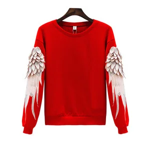 Red Plus thicken Толстовки для родителей и детей; новые модные толстовки с вышивкой крыльев для мужчин и женщин; одежда для пар; семейный пуловер; весеннее пальто - Цвет: Red Plus thicken
