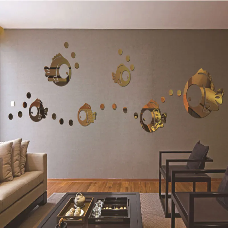 Акриловый зеркальный декоративный стикер для ванной комнаты с пузырчатой рыбкой