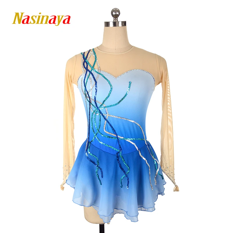 Nasinaya Figure Skating Dress Customized Competition Ice Skating Skirt for Girl Women Kids Gymnastics ice blue dress