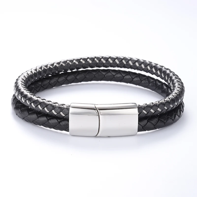 Мужской браслет из натуральной кожи и нержавеющей стали | Украшения аксессуары