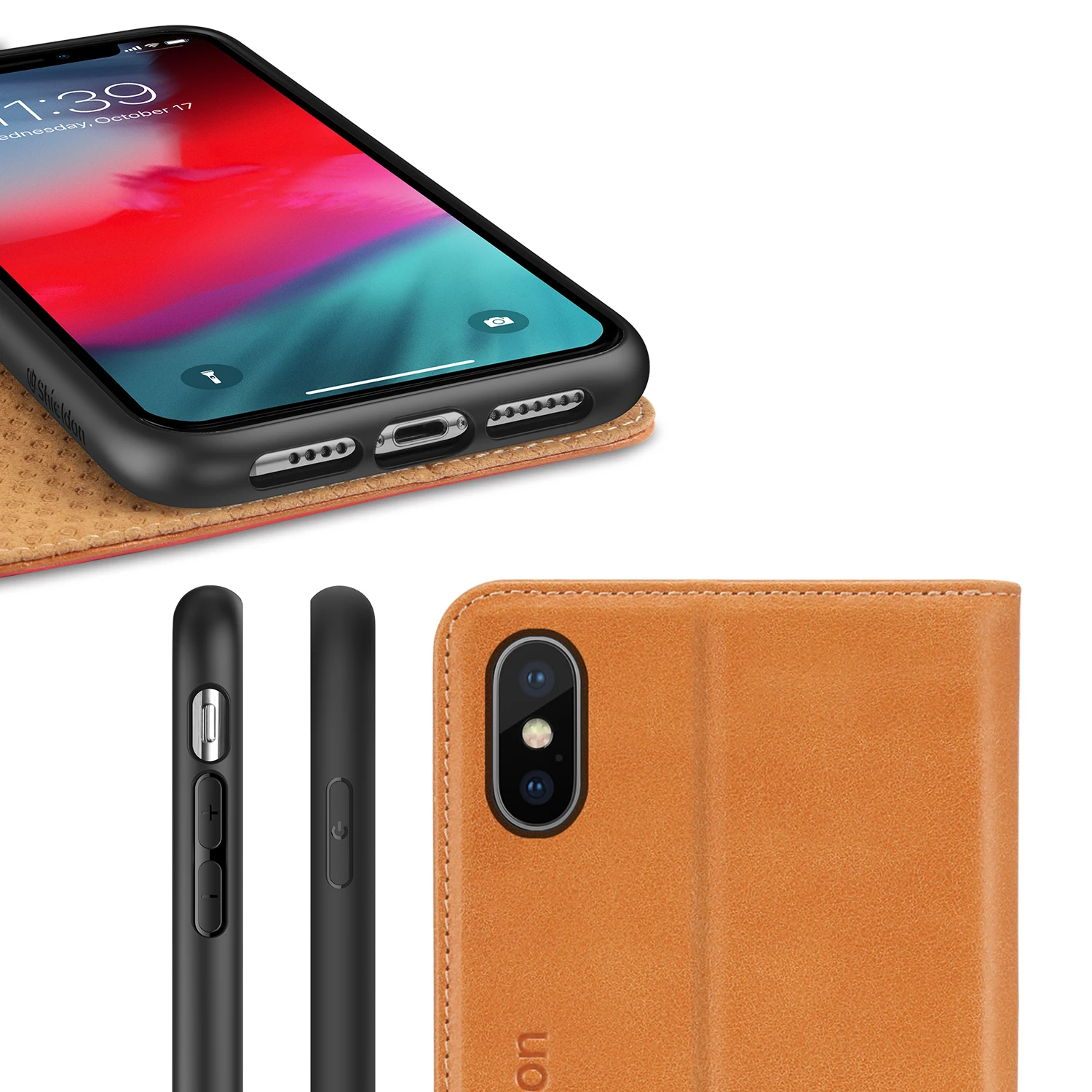 Чехол бумажник SHIELDON для iPhone XS max【натуральная кожа слоты карт ID держатель