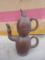 rare old chinese handcraft enameled purple clay teapot lotus root form with markfree shipping