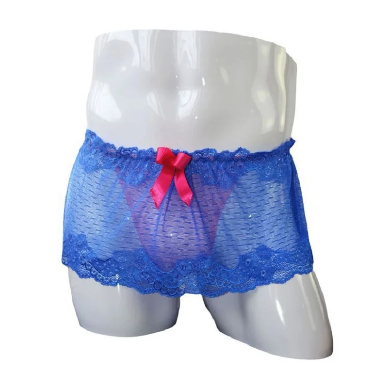 Мужские Трусы стринги с кружевной каймой Сексуальные бантиком для пениса гей