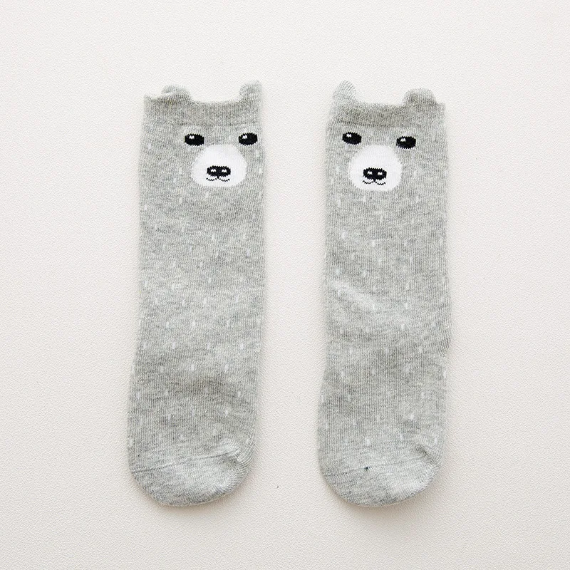 Straight grey bear Новые детские носки, хлопковые носки унисекс с объемными ушками для детей 0-4 лет, нескользящие носки-Тапочки - Цвет: Straight grey bear