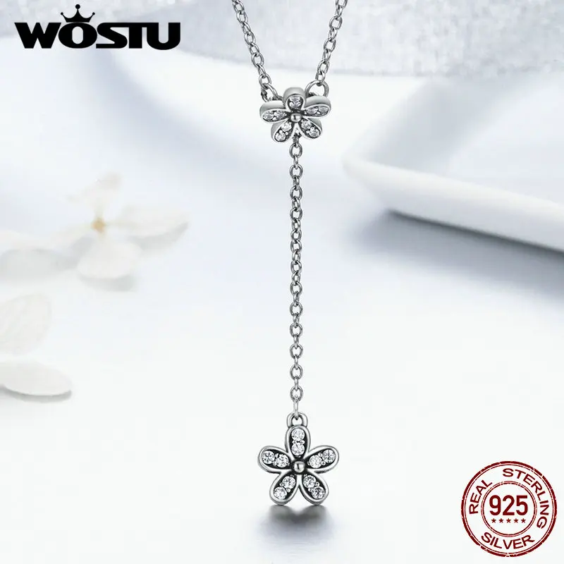 WOSTU, Новое поступление, настоящее 925 пробы, серебро, Маргаритка, любовь, подвеска, ожерелья для женщин, роскошный бренд, ювелирное изделие, подарок для влюбленных CRN019