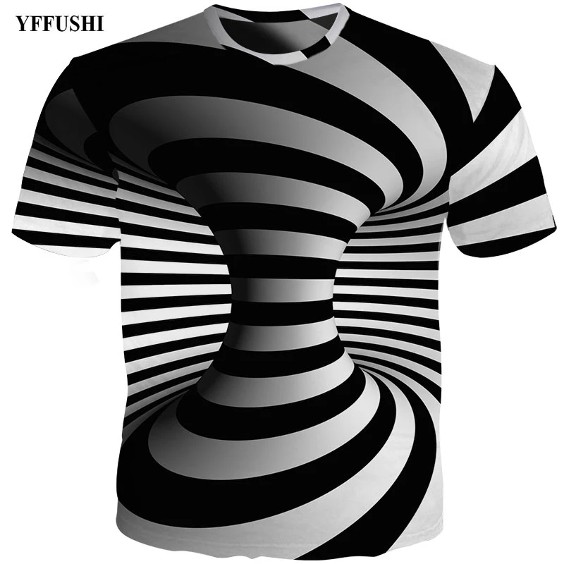 Мужская 3d футболка YFFUSHI модная черная в полоску с круглым вырезом классное