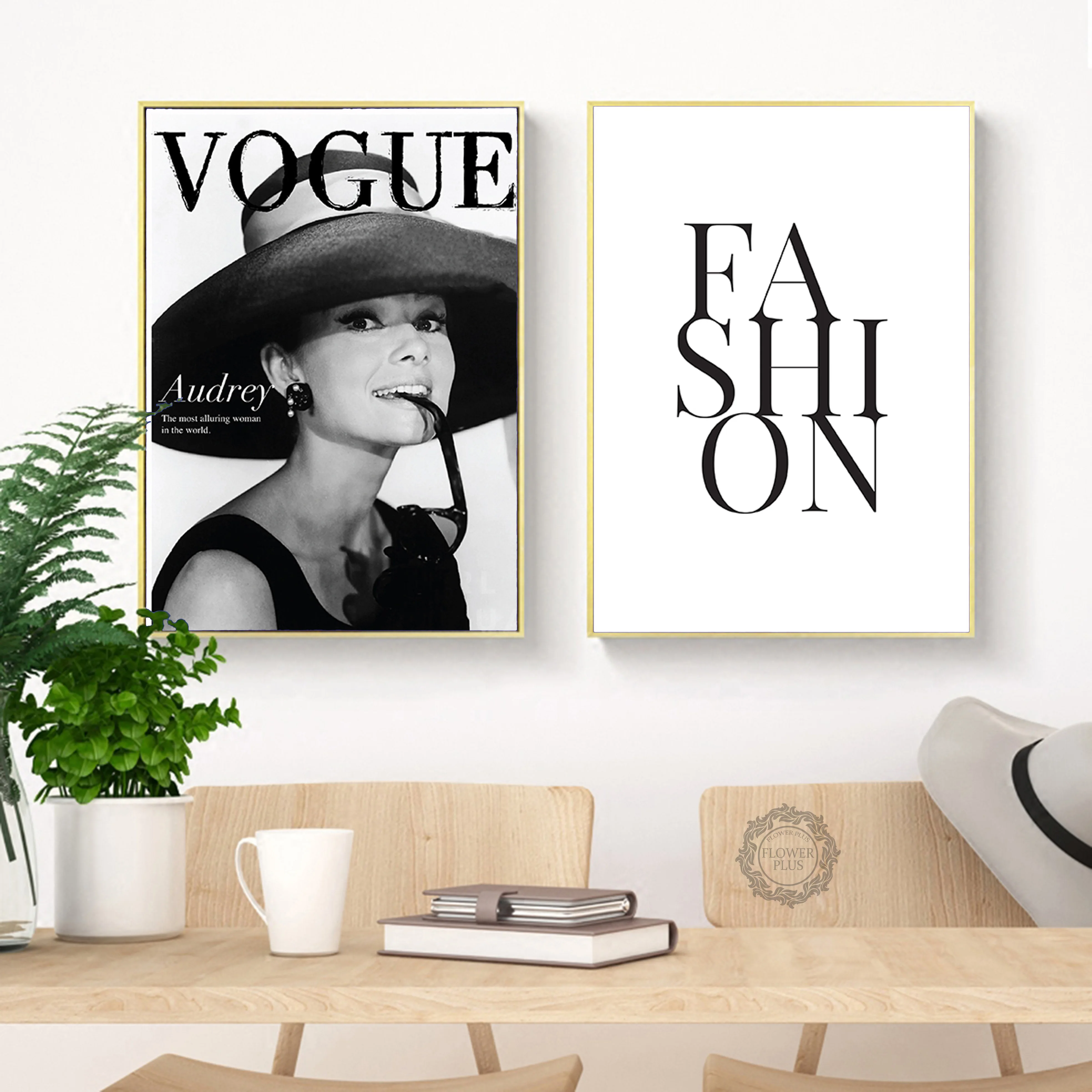 Куадрос салон Vogue Хепберн Плакаты и печать на холсте картина Черный белый Wall Art