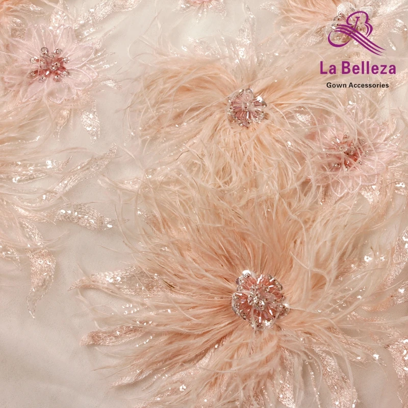 La Belleza 1 ярд светильник розовый/белый тяжелый 3D Цветы перо бисером кристалл свадебное/вечернее платье кружевная ткань