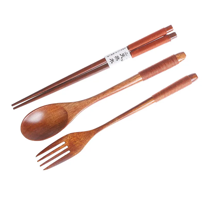 GEEW Portable Tableware Wooden Cutlery Sets with Useful Spoon Fork Chopsticks Travel Gift Dinnerware Suit Cloth bag | Дом и сад