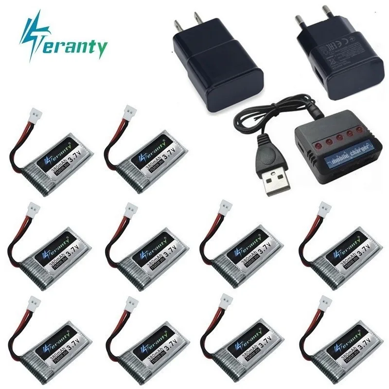 

3.7V 380mah Lipo Battery + 10pcs USB Charger Spare Parts For Hubsan X4 H107 H107L H107D JD385 JD388 3.7v Drone Battery 752035