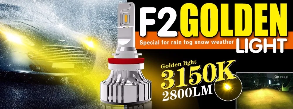 2 шт. H4 F2 3000 К золотисто-желтый светодиодный фар H7 H8 H9 H11 9005 9006 9012 HB3/4 HIR2 72W фары для 12000LM светодиоды с чипом CSP, туманный снежные дождливой и 6K