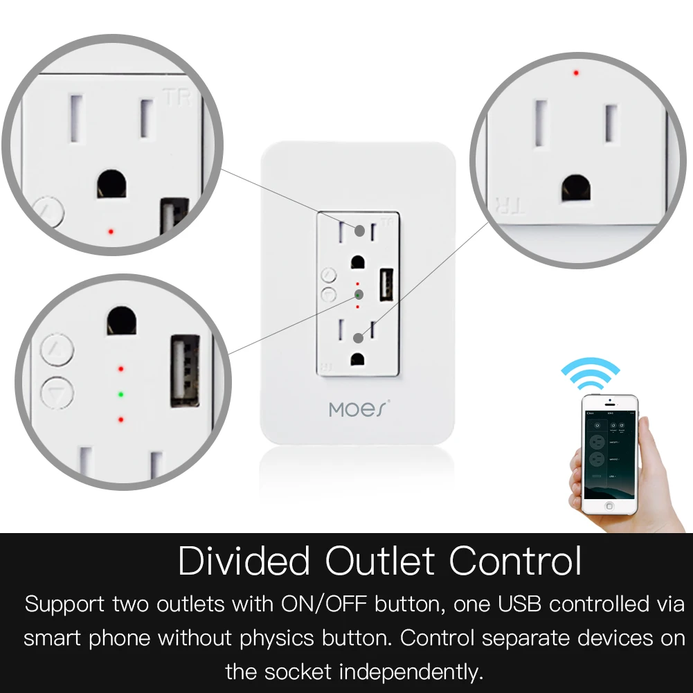 Wifi Smart Wall Power Outlets Plug with 2 USB Socket Life/Tuya APP Remote Control Anywhere Work Alexa Google Home | Обустройство дома