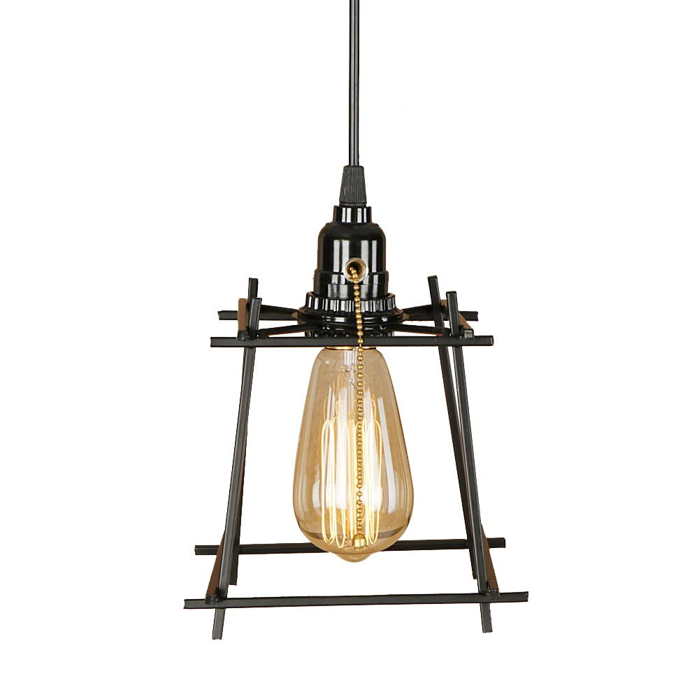Простой железный черный подвесной светильник светодиодный E27 в стиле ретро с