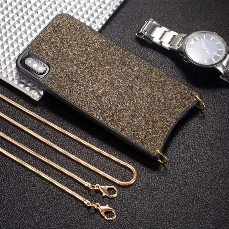 For iPhone X XR XS Max 8 6 6s Plus Silicon Bling Glitter Crystal Sequins Soft TPU Cover fashion Hanging neck rope Diamond Case |