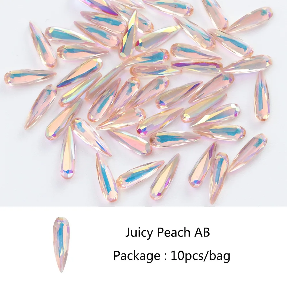 Juicy Peach AB 10 шт. кристалл ногтей горный хрусталь 3D длинная водяная капля AB цвет опал белок Драгоценный Камень Стразы для ногтевого дизайна украшения аксессуары для маникюра LA812 - Цвет: Juicy Peach AB