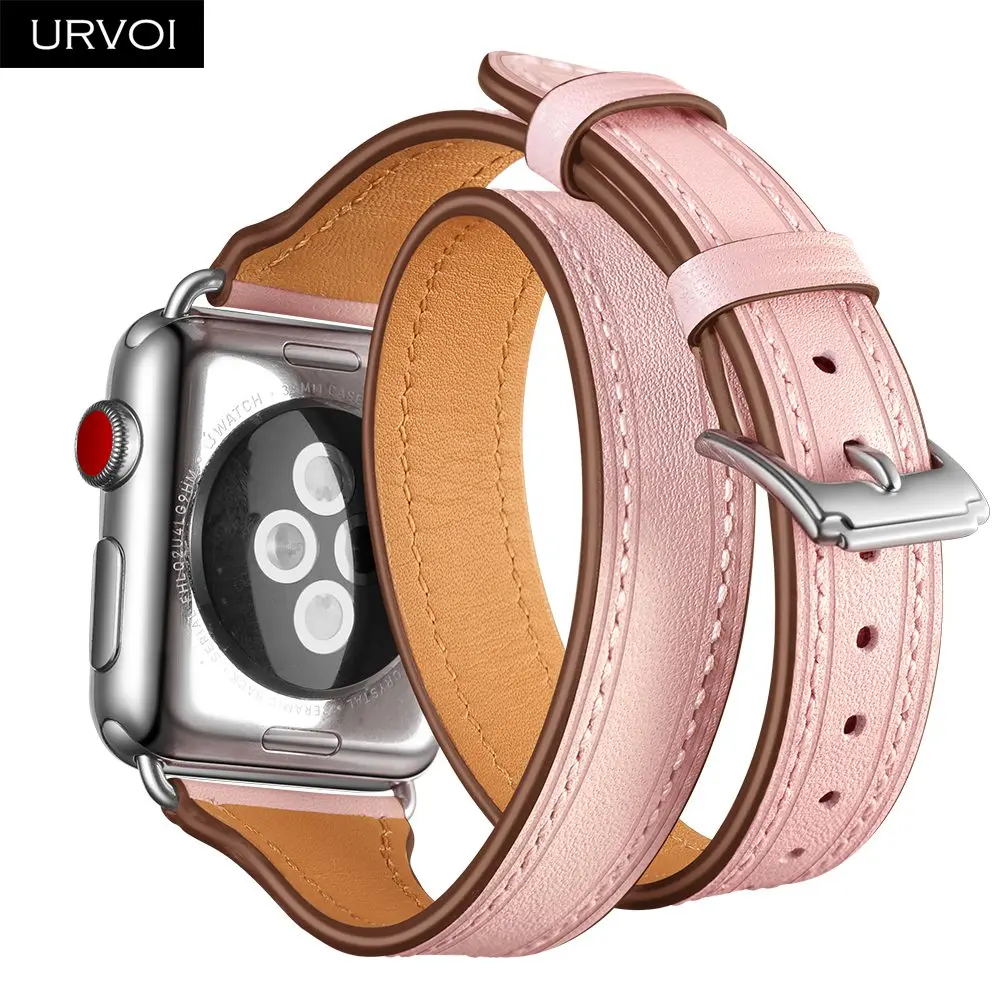 URVOI двойной тур для Apple Watch series 5 4 3 2 1 ремешок для iwatch из натуральной кожи роскошный модный дизайн 38/40 42/44 мм