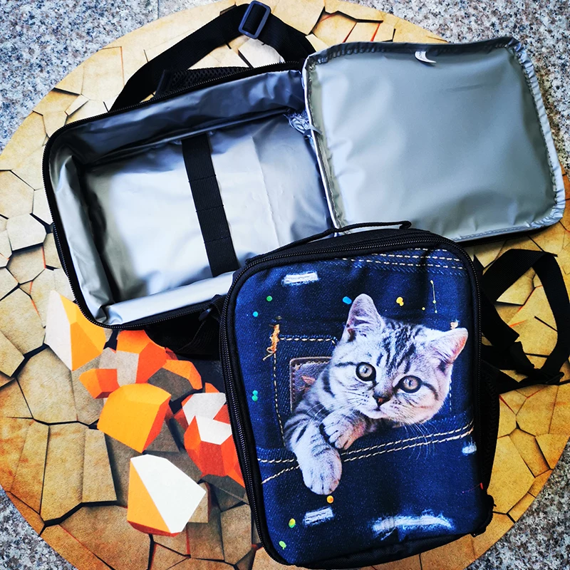 

FORUDESIGNS Kids Bento Lunch Bag 3D Cat Dog Cooler Insulated Lunch Bags For Women Thermal Bag Lunchbox Food Picnic Handbag Tote