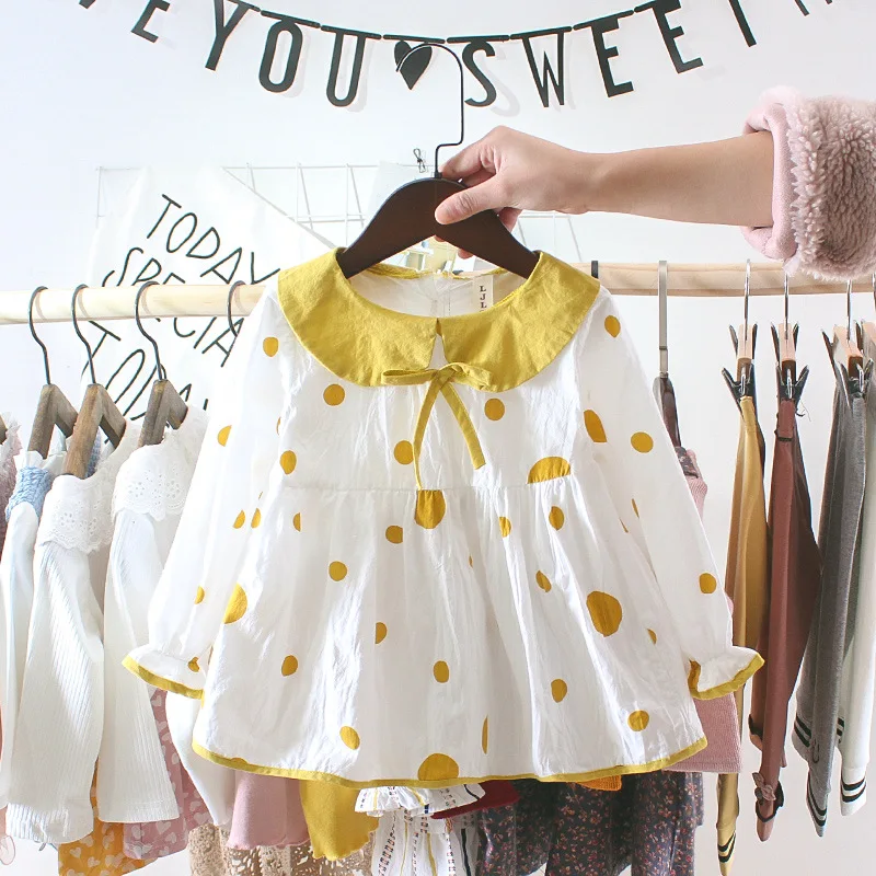 Spring Girl Dresses 2019 Korean Point Long Sleeve Princess for Children girls shirts | Детская одежда и обувь