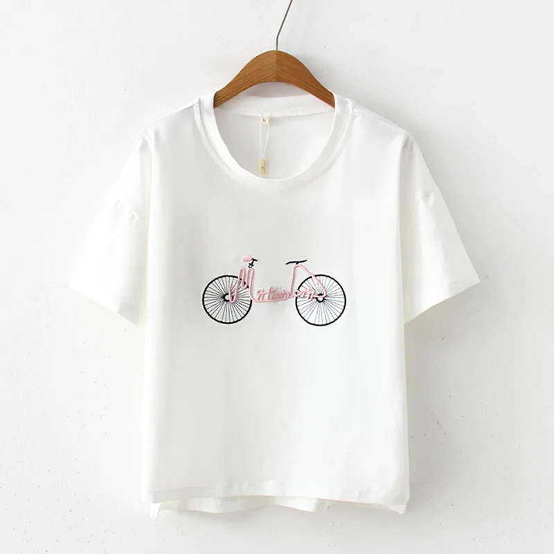 Для женщин Летняя футболка Круглый воротник с короткими рукавами велосипед узор