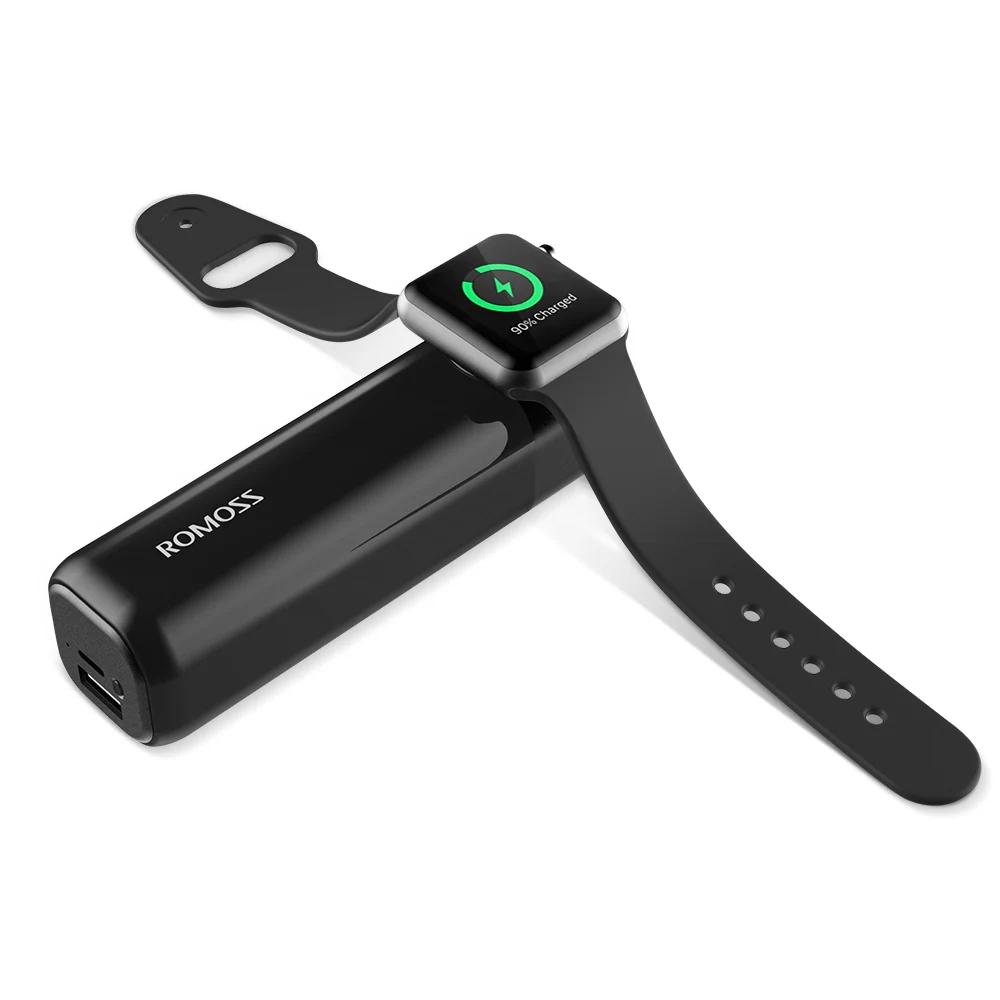 Romoss я roll 3250 мА/ч, Беспроводной Зарядное устройство для наручных часов Apple Watch двойной Порты и разъёмы 2A Выход Портативный Мощность Bank зарядное устройство для iPhone X/8 Plus/8 Plus/7 Plus/7/6 P - Цвет: Black