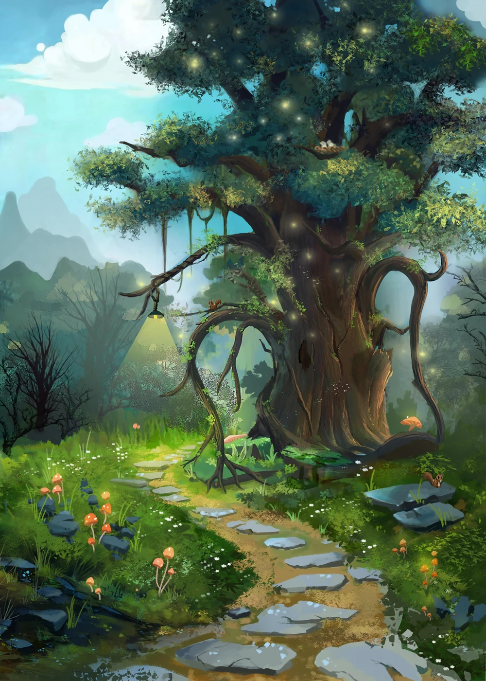 Capisco Fairy Tale tree Photography Backdrops Children Backgrounds Photo Studio Mushrooms squirrel Flowers Background | Электроника
