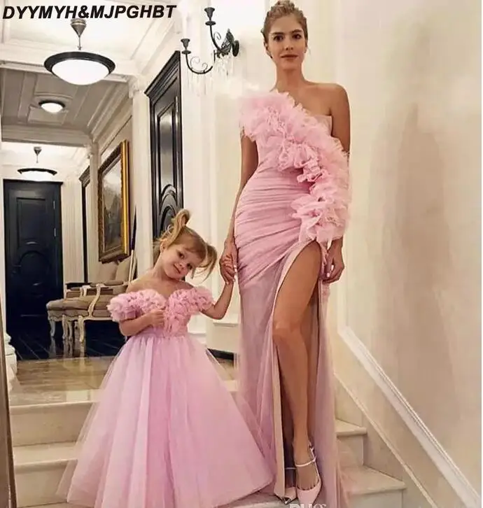 Fashion 2019 Mother of the Bride Dresses Ruffles Neckline Long Tulle Flower Girls for Weddings Zipper Back Party Gowns | Свадьбы и