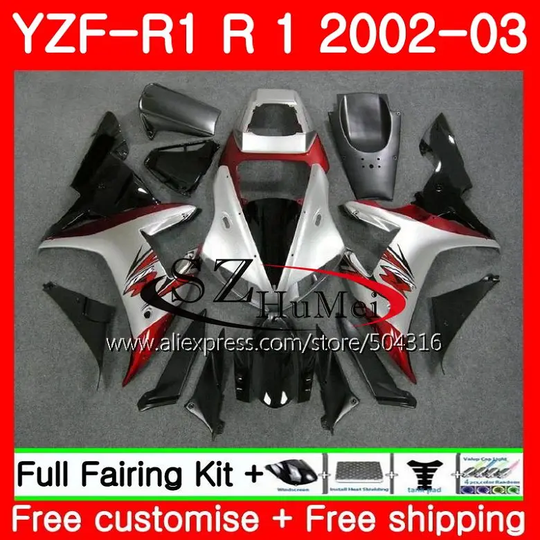 

Корпус для YAMAHA YZF серебристый черный 1000 YZFR1 02 03 YZF-1000 кузов 73SH3 YZF R 1 YZF R1 02 03 YZF1000 YZF-R1 2002 2003 обтекатель