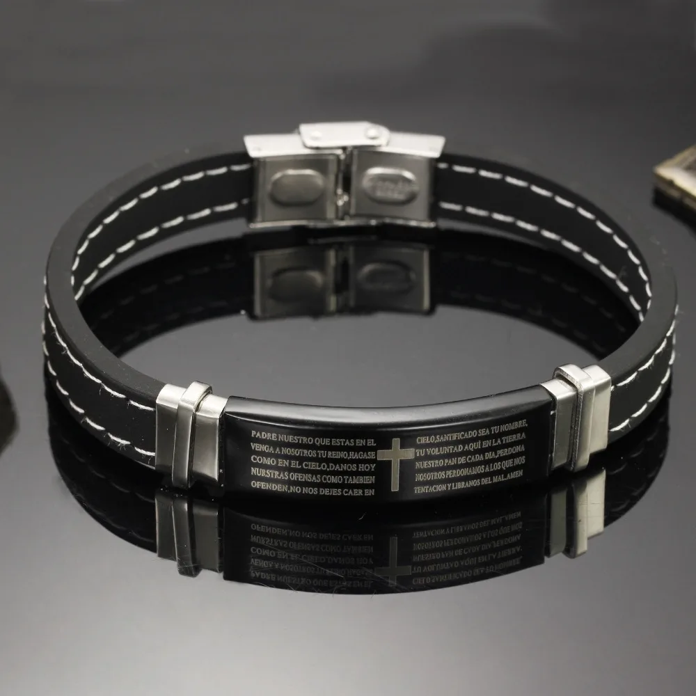 OPK МОДНЫЕ черные силиконовые мужские браслеты винтажные Религиозные Иисус