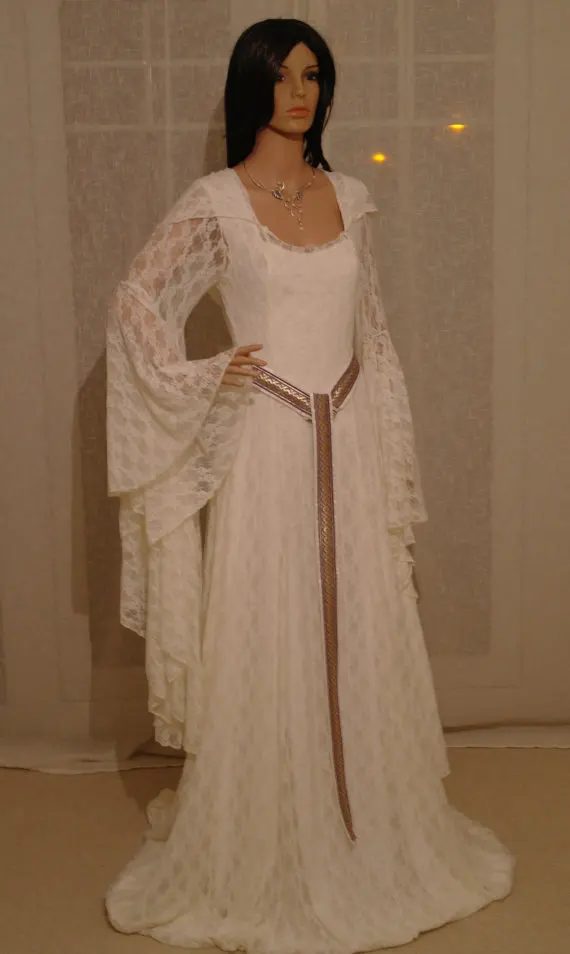 Elven/кружевное платье цвета слоновой кости с капюшоном в стиле ренессанс