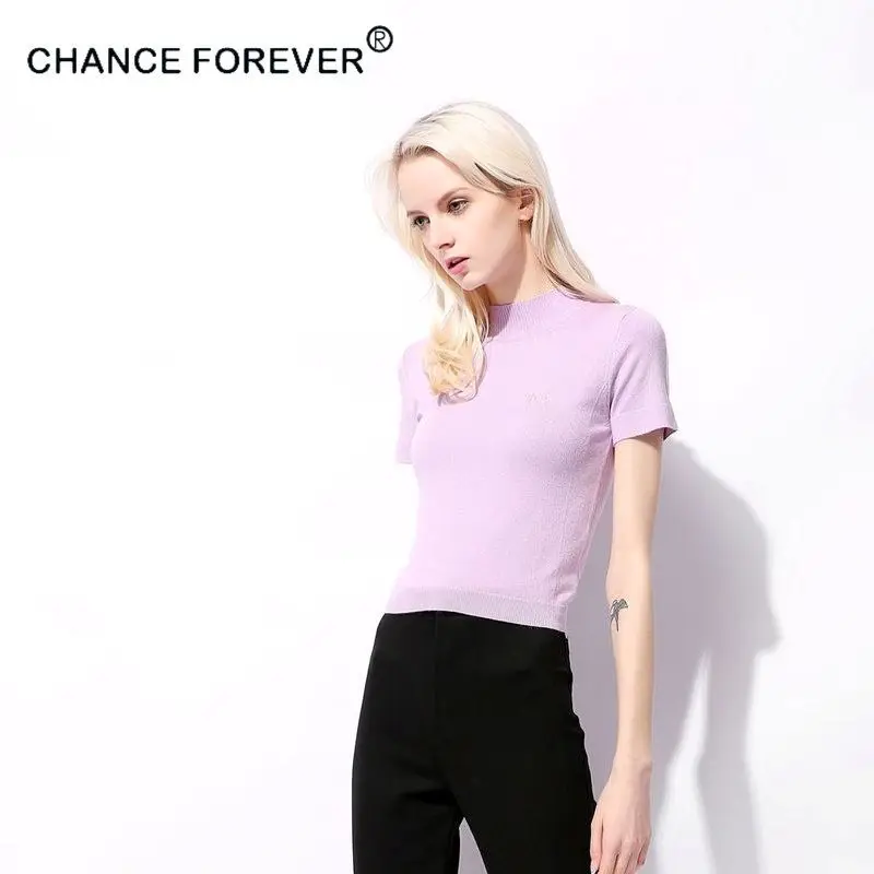 2017 Chance Forever женский винтажный вязаный укороченный однотонные Топы icecream пуловеры