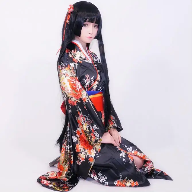 Полный комплект японское аниме костюм горничной Jigoku Shoujo Enma Ai кимоно Униформа