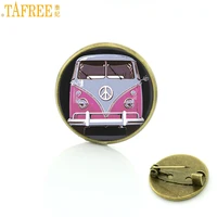 tafree new vintage hippie peace sign bus brooches glass cabochon car photo badge brooch pins fashion men women jewelry ct89