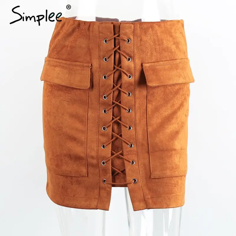 женская черная замшевая юбка Simplee винтажная 90-х с высокой талией повседневная