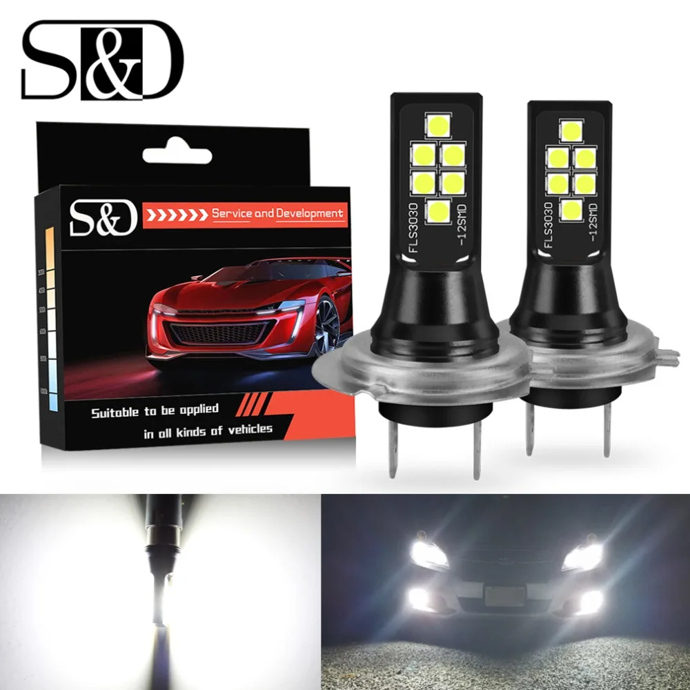 

Светодиодсветодиодный лампы H7, 2 шт., супер яркие, 12 дюймов, 3030SMD, противотуманные фары для автомобиля, 6000 К, белые, дневные ходовые огни для ав...
