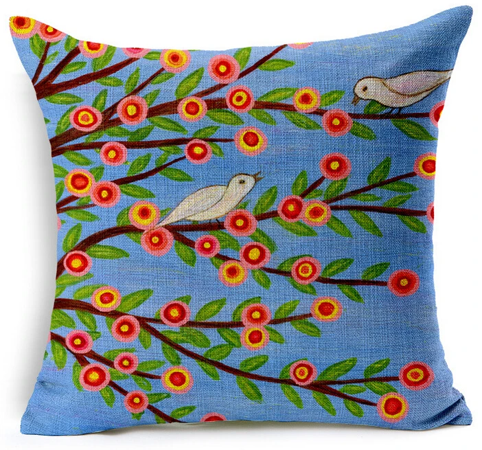 pink blue turquoise pillow case colorful flower tree cushion cover housse coussin chair funda cojin almofadas | Дом и сад