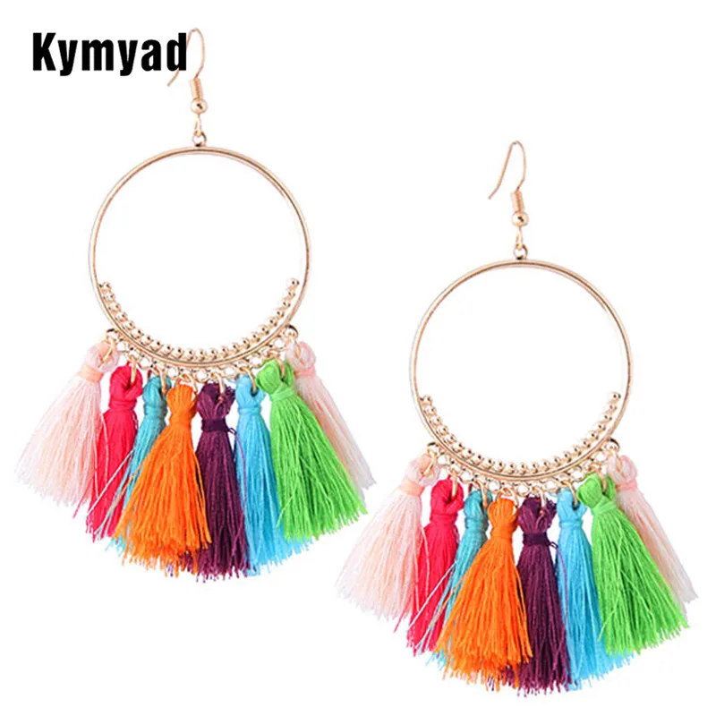 Kymyad Bohemian Korean Earrings Round Vintage For Women Long Tassel Bijoux Femme Earings Fashion Jewelry 2018 | Украшения и