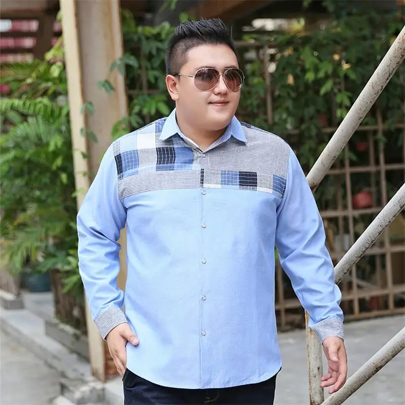 Большие размеры 8XL 7XL Для мужчин рубашка Высокое качество отложным воротником