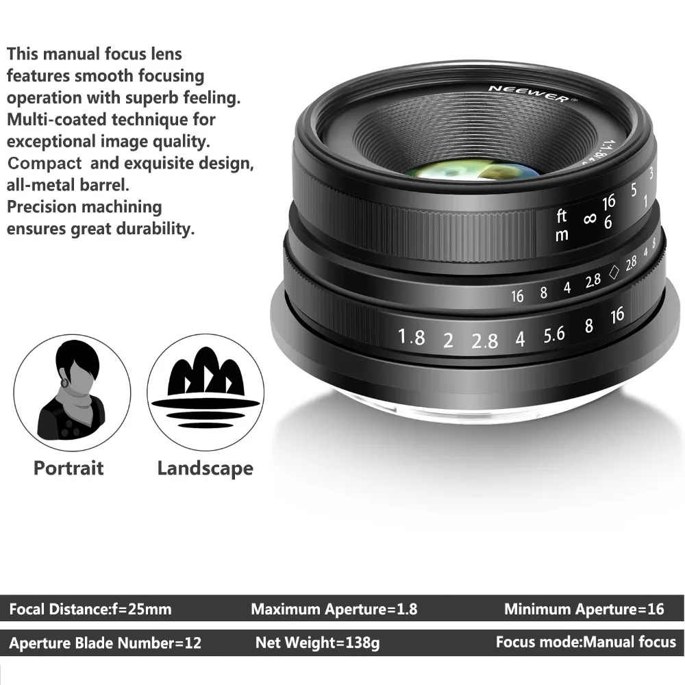 Neewer 25 мм f/1 8 ручная фокусировка основной фиксированный объектив для Fujifilm