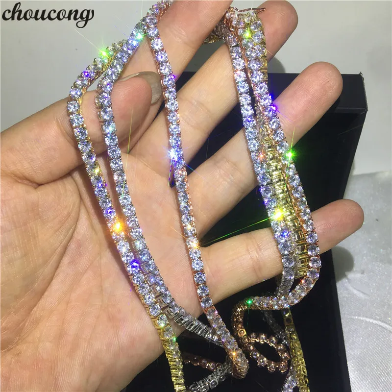 

choucong 3 Colors Lovers Tennis Necklace 4mm AAAAA Cz Silver Color Party Wedding Necklace for women Men Fashion Hiphop Jewelry