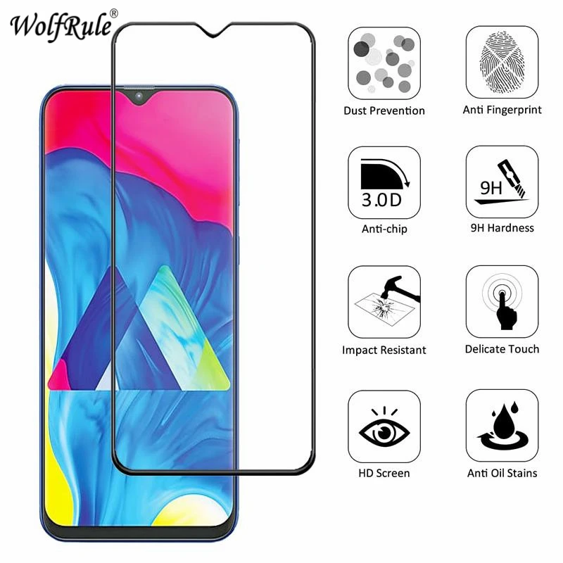 2 piezas de vidrio de cubierta de pegamento completo para Samsung Galaxy M10 vidrio templado para Samsung M10 Protector de pantalla para Samsung Galaxy M10 pel&iacute;cula-2