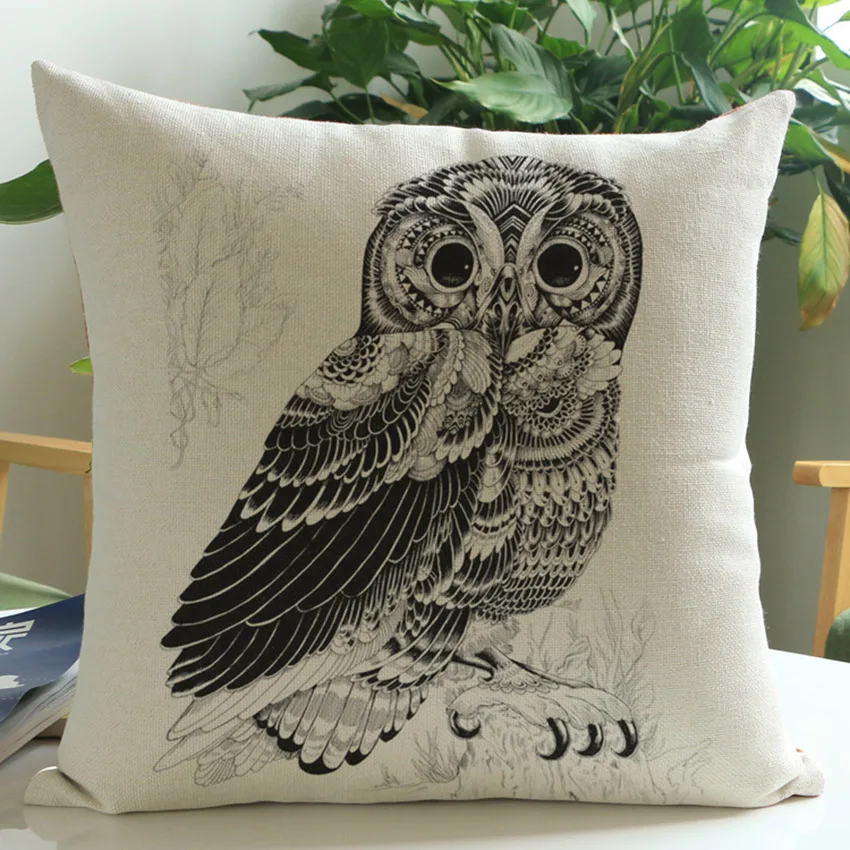 Eagle Pillows Home Decor Black Sketch Tatoo Stylish Birds Nightowl Hawk Swan Cushion Cover High Quality Sofa Pillow Case 45x45cm | Дом и сад