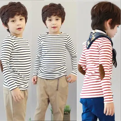 

2017 Spring Kids Clothes Boys T-shirts Long-sleeved Red White Striped Patch T-shirt Girls Casual tshirt Tops Children Clothing