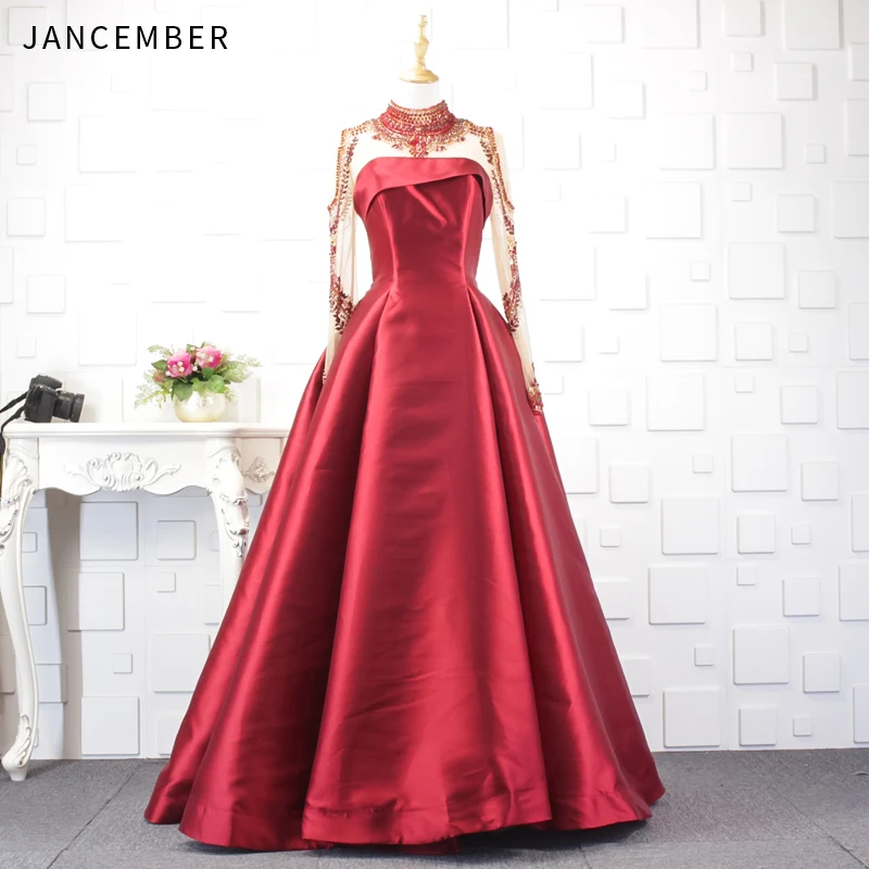 JANCEMBER роскошное платье с длинным рукавом вечернее отделка из бус Кристалл узор