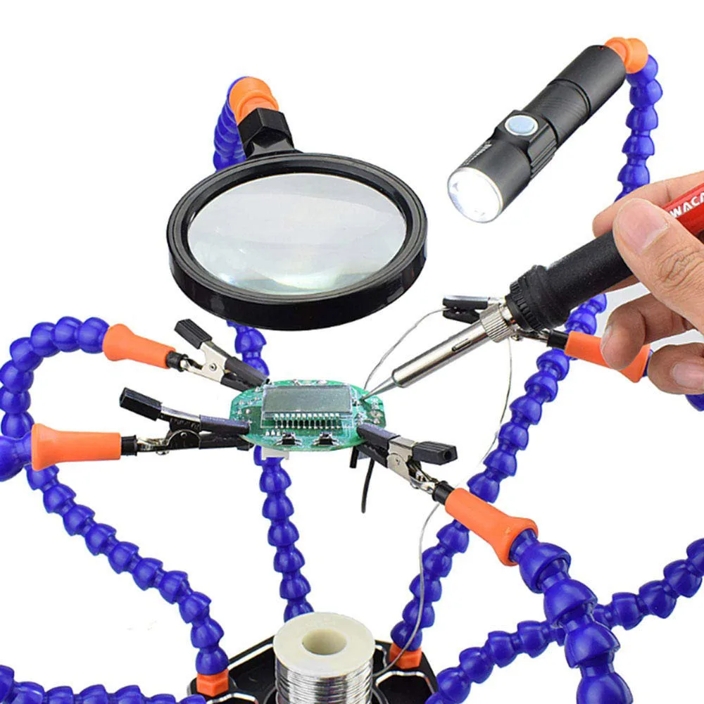 Паяльная станция с 6 гибкими ручками и поворотным зажимом крокодила|Паяльные