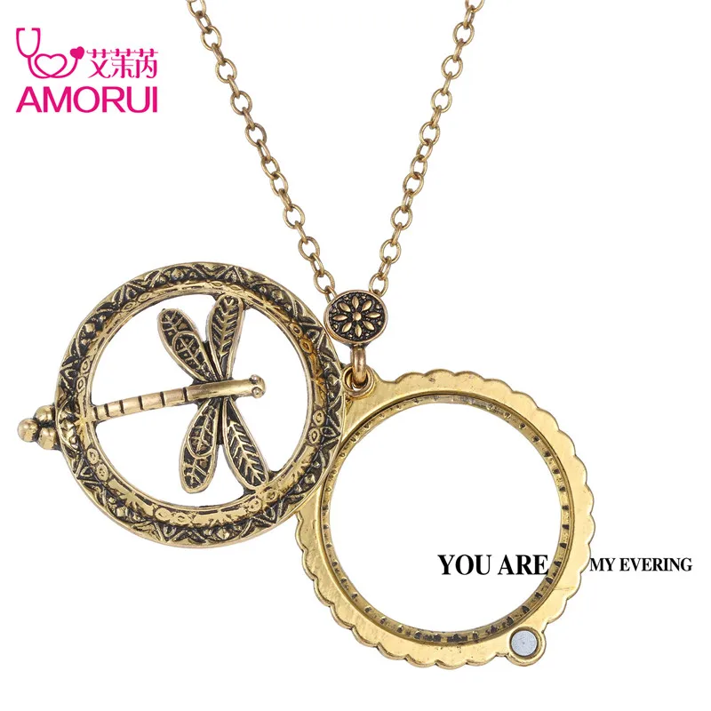 AMORUI в винтажном стиле виде стрекозы медальон кулон лупа Ожерелье для родителей