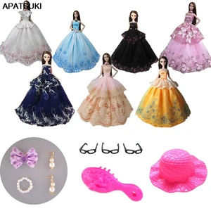 13 шт.лот кукла 16 аксессуары для Барби Кукла = 5 шт. случайный большой свадебное платье 3 шт. очки серьги 