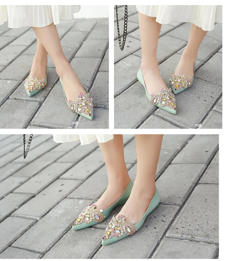 Women's Soft Rhinestones Crystal Pointed Toe Flat Sexy Loafers Sandals Jelly Candy Colors Casual Party Shoes Summer A1090
