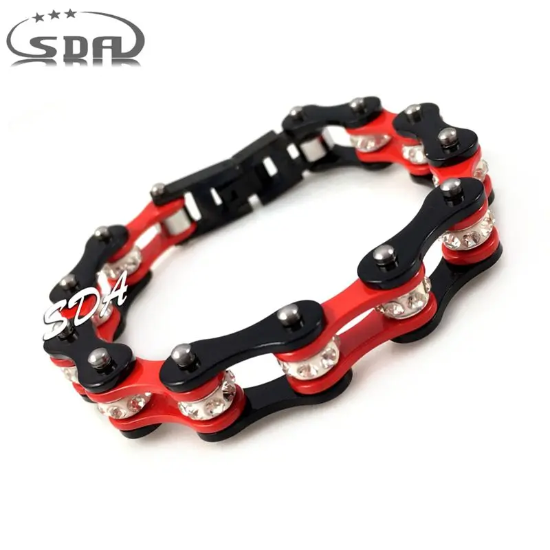 Браслет из нержавеющей стали 316L с блестящими красными кристаллами YM138|Цепочки и